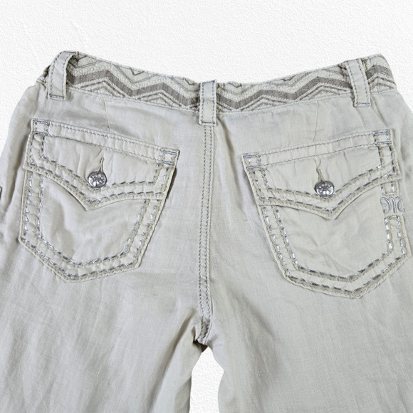 Miss Me Beige Linen Blend Wide Leg Cargo Boho Pants Size Large Y2K 2010s Style - Picture 10 of 14